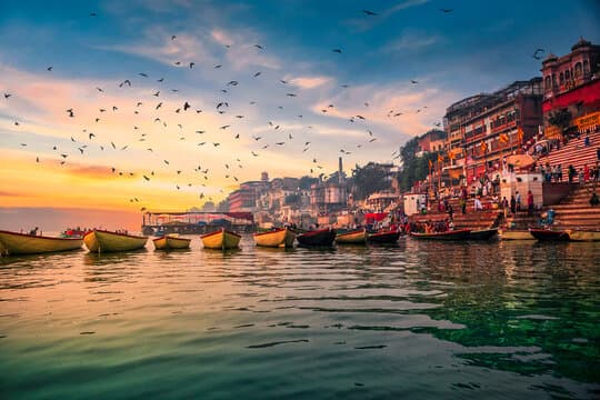Varanasi Ghats during evening aarti